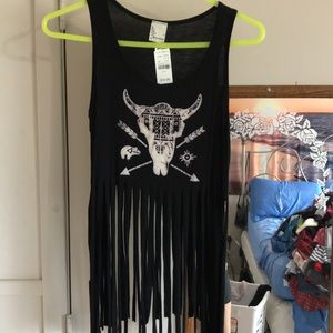 Black fringe crop top with Native American vibes